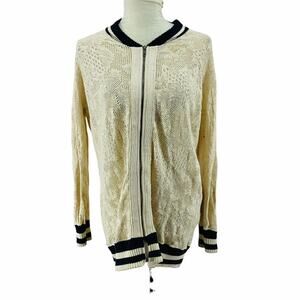 Free People Women's Knit Varsity Bomber Lace Vanilla White Size Small